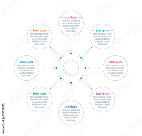 round informational template. education, business, internet, web, annual plan and magazine infographic template. eight steps business education informational template