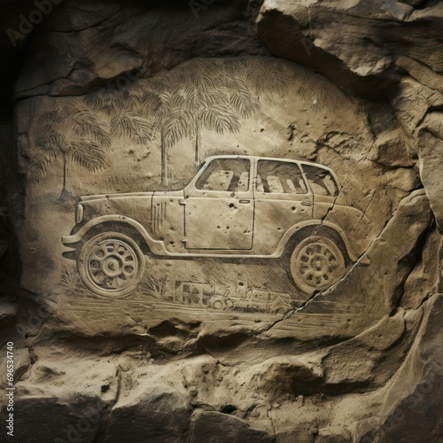Car imprinted as fossil in stone