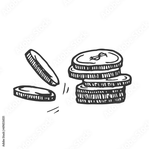 coins doodle icon, vector color illustration