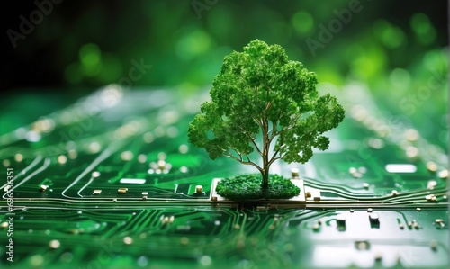 Tree growing on the converging point of computer circuit board