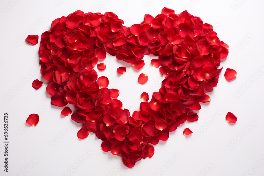 Red rose petals forming heart shape isolated on white background. High quality photo Red rose petals forming heart shape isolated on white background. High quality photo