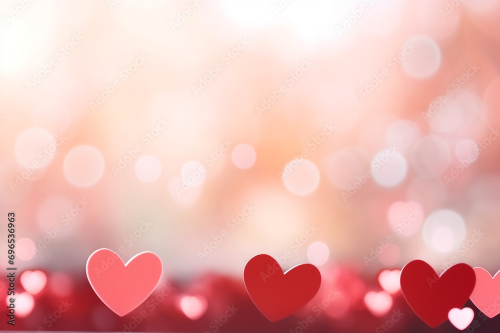 paper hearts in the foreground and bokeh lights in the back. Copy space. Valentine's day background. High quality photo