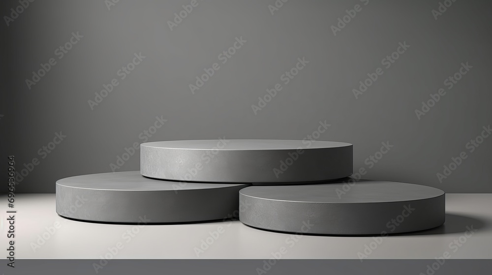 A podium with minimal features for displaying products in a pedestal studio with a gray background in 3d rendering. A podium with minimal features for displaying products in a pedestal studio with a gray background in 3d rendering.
