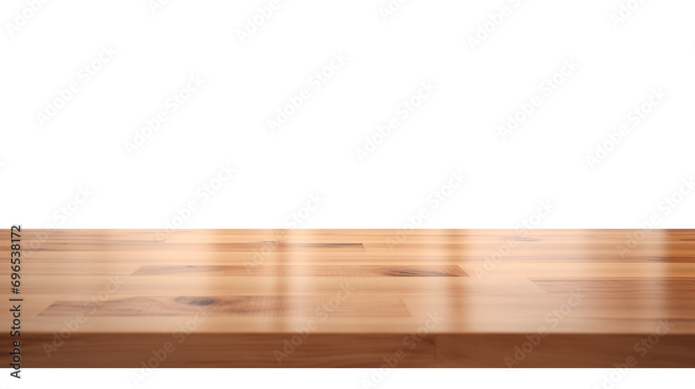 Empty wooden table, isolated on transparent background, for product promotion placement, marketing display product, png - obrazy, fototapety, plakaty 