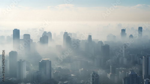 Panoramic aerial view of toxic dust in cityscape.Air Pollution,Air Quality,PM2.5 pollution,Concept.World Air Pollution Concept.