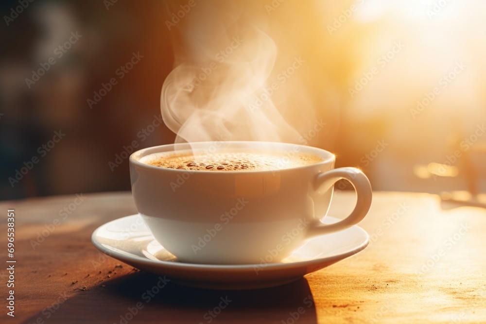 A close-up image of a cup of coffee with steam rising out of it. Perfect for coffee lovers and cafe themes A close-up image of a cup of coffee with steam rising out of it. Perfect for coffee lovers and cafe themes