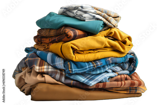 Stack of colorful clothes on transparent background Generative AI