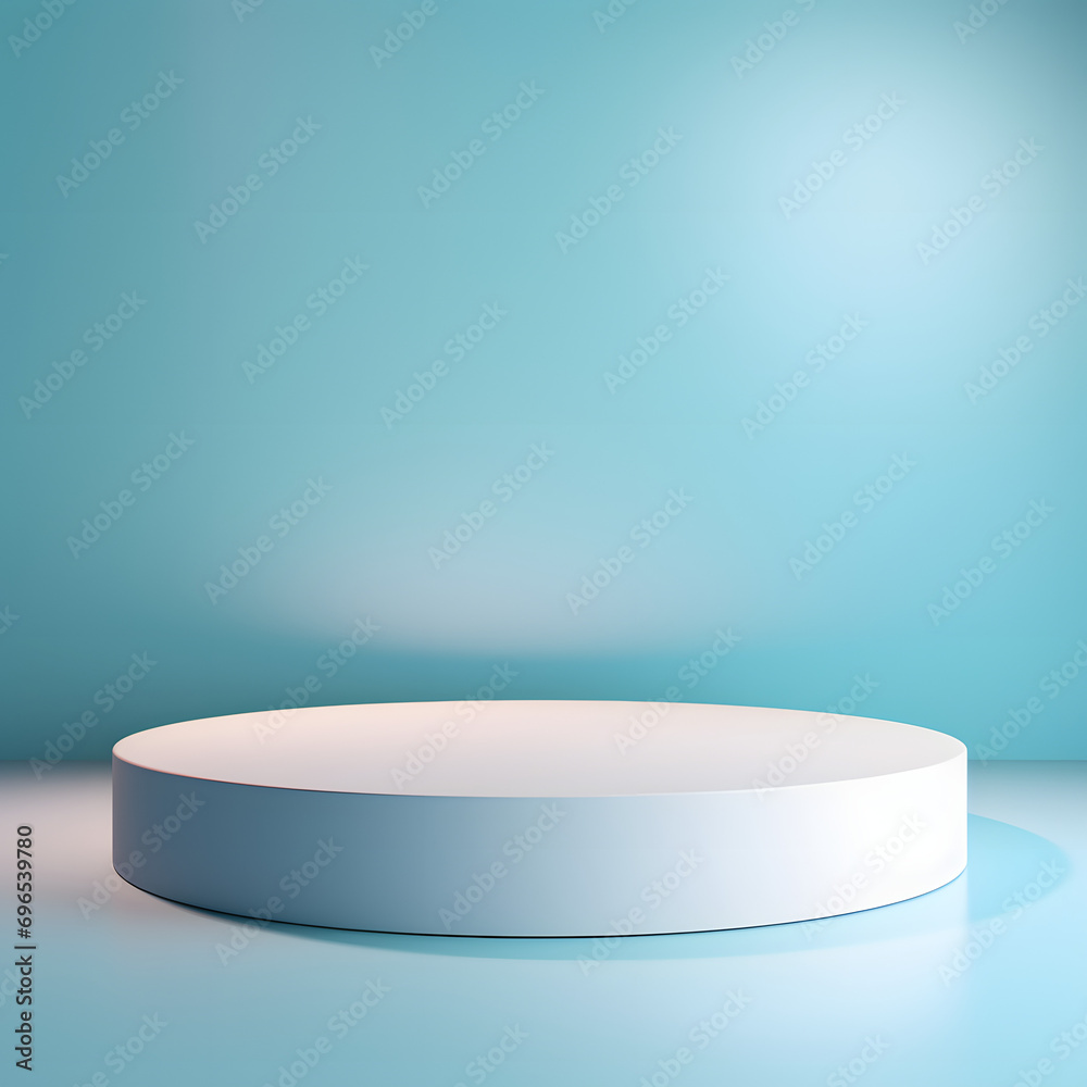 Podium of an round shape against a light blue wall with beautiful backlighting. Trendy modern background for presentation. Podium of an round shape against a light blue wall with beautiful backlighting. Trendy modern background for presentation.