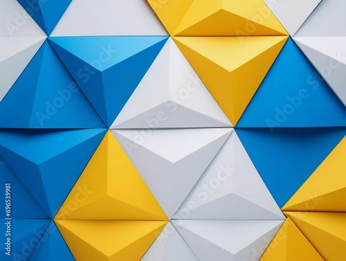 Top view of geometric blue, yellow and white background, AI generator