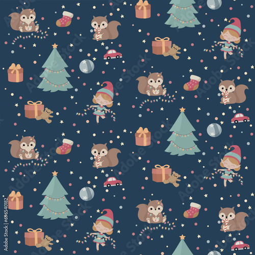 Elfie and helpers seamless pattern
