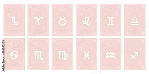 Zodiac astrology horoscope set. Celestial mystical zodiacal horoscope templates for logo, poster or card.