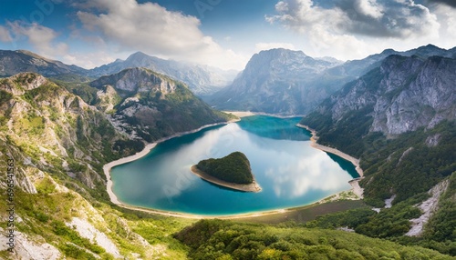 heart shaped lake nestled amidst montenegro s scenic mountains trnovacko lake piva national park photo
