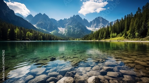 The tatra national park in poland is regarded as one of the most famous mountain ranges, lake morskie oko or sea eye lake in the high tatras valley. photo