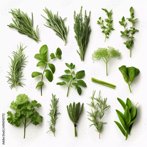 Collection of kitchen herbs isolated on white background, AI generator photo