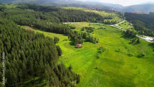 Drone view over Avramovo station, the highest station on the Balkan Peninsula photo