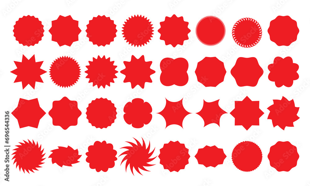 Starburst speech bubbles. Starburst red sticker set. Special offer sale tag, discount offer price label. Set of red advertising stickers. vector illustration. Starburst speech bubbles. Starburst red sticker set. Special offer sale tag, discount offer price label. Set of red advertising stickers. vector illustration.