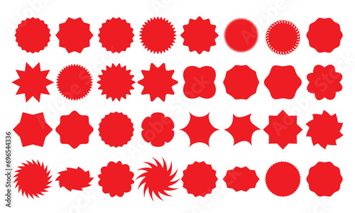 Starburst speech bubbles. Starburst red sticker set. Special offer sale tag, discount offer price label. Set of red advertising stickers. vector illustration.
