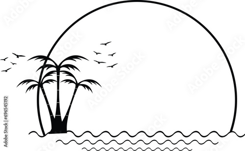 Sunset serenity – Beach scene with palm trees	