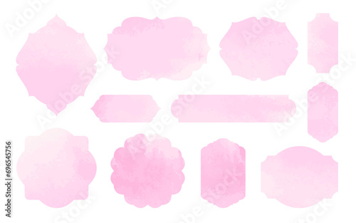 Romantic label frames pink watercolor vector symbols. Pink ornate labels tags, decorative vintage retro badge set. Vintage cut shapes. For Valentine day greeting, gift card, wedding insignia, sticker.