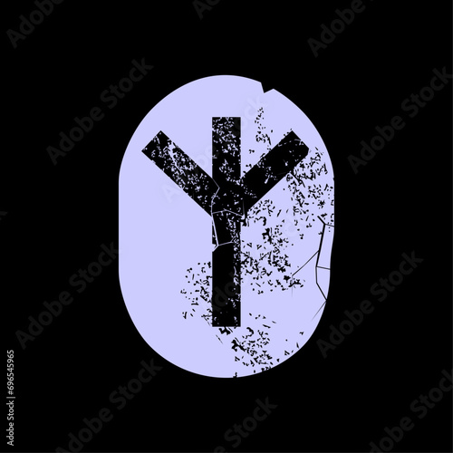 T-shirt design of the runic letter called Algiz carved in stone. Ancient alphabet to tell the future.