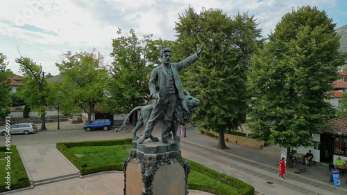  Drone view at Monument to Bulgarian revolutionary and national hero Vasil Levski in town of Karlovo, Plovdiv Region, Bulgaria photo