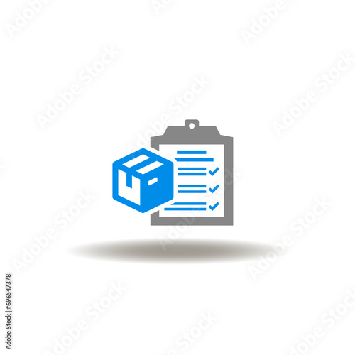 Vector illustration of check list with delivery box. Icon of customs declaration. Symbol of customs registration. photo