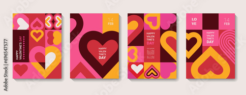 set of Valentine's Day posters, greeting card, banner, label, sale promotion template, cover in geometric style. Bauhaus. Geometric print, geometric pattern	