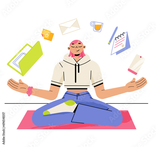 Woman in workflow multitasking