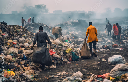 Waste pickers at work in a large urban landfill site