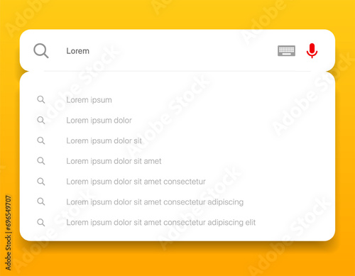 Search Bar with suggestions for UI UX design and web site. Search Address and navigation bar icon. Collection of search form templates for websites. S