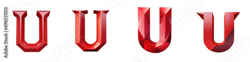Red colored geometric polygonal alphabet, logotype, letter U isolated on a transparent background photo