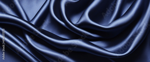 Elegant Navy Blue Satin Fabric Background - Soft Textured Silk with Gentle Folds, Ideal for Design Space in Banners or Celebratory Themes like Birthdays and Valentine's Day