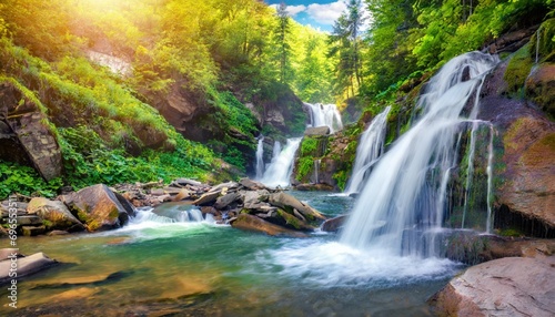 marvelous summer scene of pid skelyamy waterfall green morning view of sukel river stunning landscape of carpathian mounatains ukraine europe beauty of nature concept background