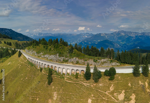 Panoramic view to the Berchtesgaden Rossfeld Mountain pass road photo