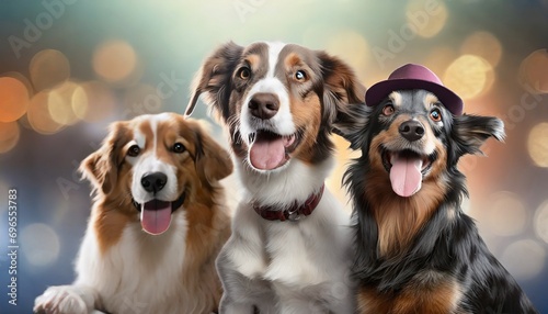a group of dogs taking a selfie on a blurred background generative ai