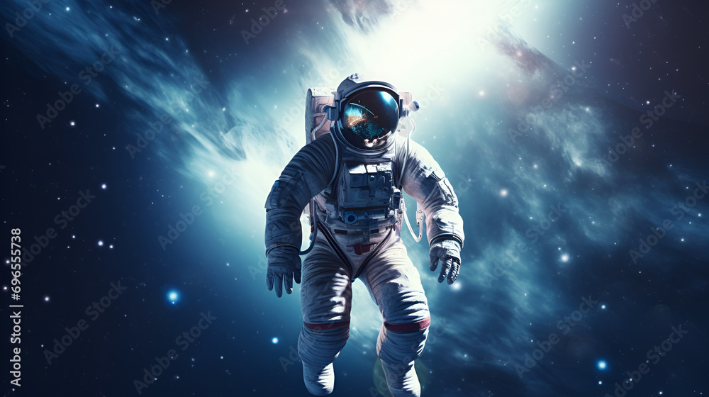 astronaut in space, blue space background