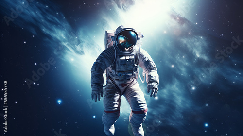 astronaut in space, blue space background