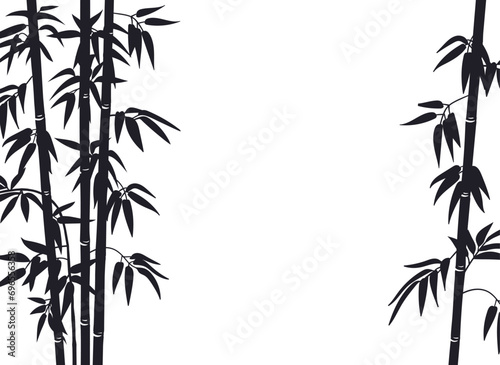 Bamboo silhouettes background. Bamboo sprouts pattern, Chinese or Japanese flora. Black ink decorative bamboo silhouettes flat vector illustration on white background © GreenSkyStudio