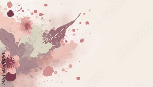 Flowers made in pink and purple pastel watercolors with copy space. Saint Valentine's and greeting's concept. Rectangular format.
