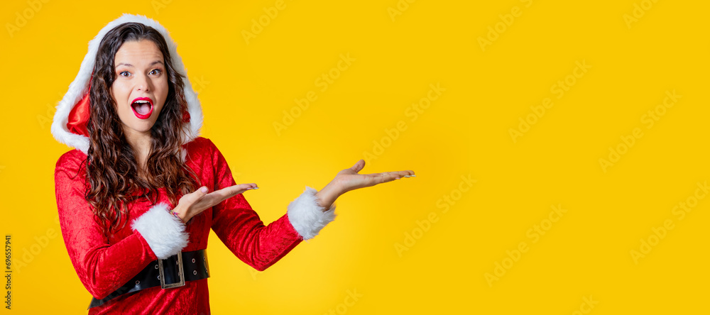 isolated santa claus woman pointing with copy-space