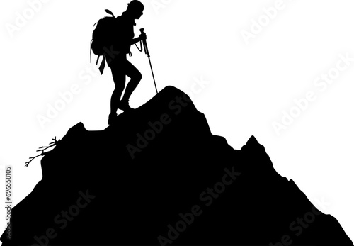 Woman Hiker silhouette. Vector illustration. AI generated illustration.