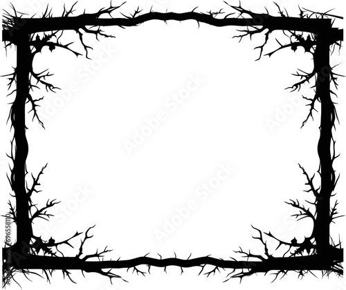 Scary frame border silhouette isolated on white backgrounf for Halloween day. AI generated illustration.