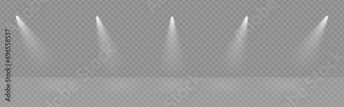 Modern spotlight ray studio png scene. Transparent lamp beam cinema effect. Club empty stage glow. Projector festive vector illustration