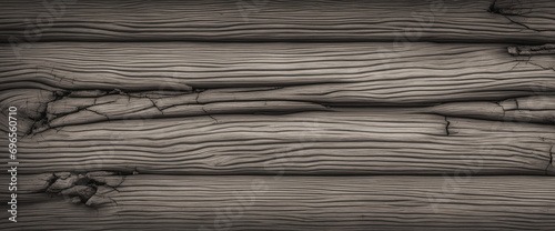Monochrome wooden texture with cracks and aged appearance. Close-up shot of weathered wood surface. Dark gray backdrop for creative projects. Ideal for web banners and design work.