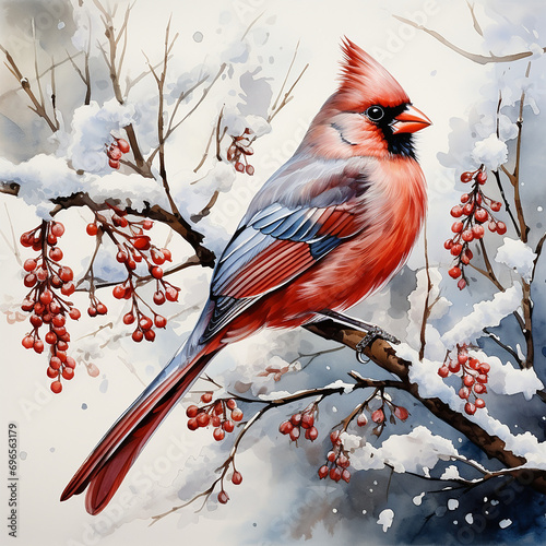 Birds in the winter sitting on the branch