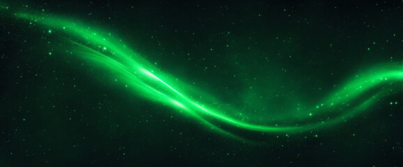Enchanted night sky background with space for design. Website header banner with sparkling stars effect. Deep green glow.
