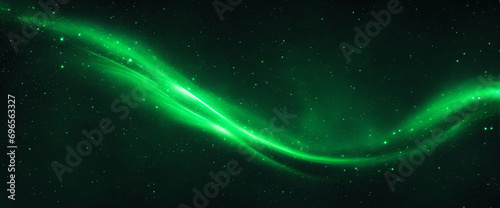 Enchanted night sky background with space for design. Website header banner with sparkling stars effect. Deep green glow.