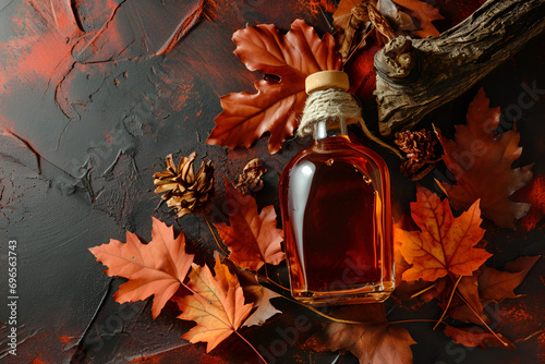 Maple Syrup with Autumn Leaves