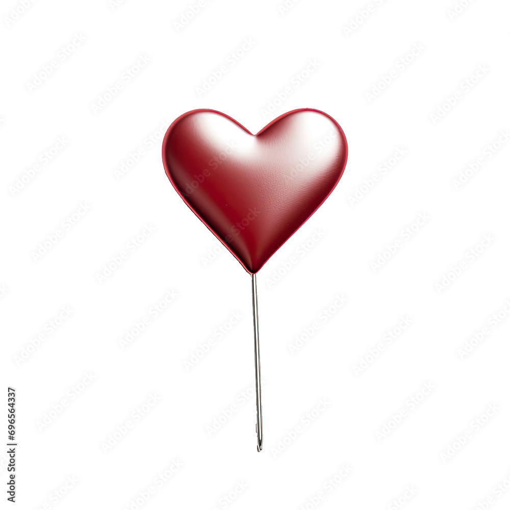 A Heart. Shaped Pin on a Lapel a Symbol of Love. Isolated on a Transparent Background. Cutout PNG.