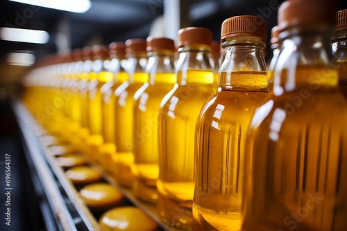 Beverage production and Preparation. Glass bottles for filling a variety of drinks, close-up